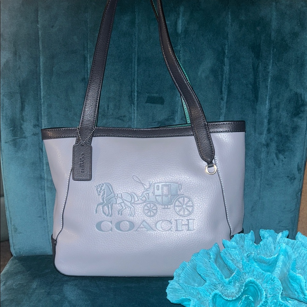 Coach Tote 27 In Colorblock Blue With Horse And Carriage.